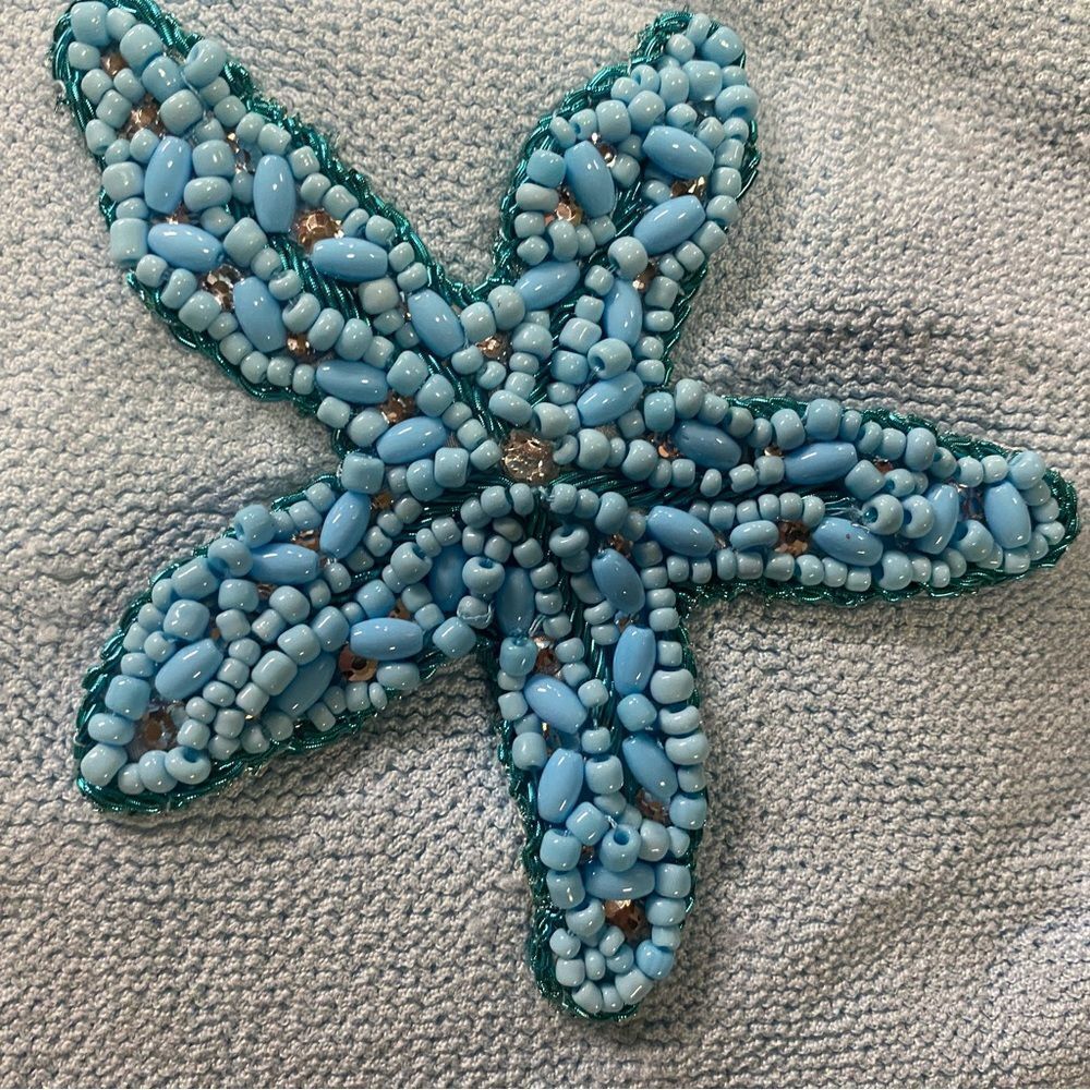 Leslie Amon Starfish Dress Blue beaded stretch mini resort Revolve NWT M - Picture 9 of 12